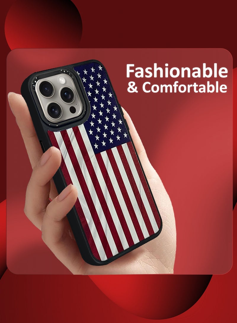 For iPhone 15 Pro Max Case Hard PC Protective Cover – Slim Shockproof Back Cover with Raised edges Camera Protection - American Flag Black - Image 3