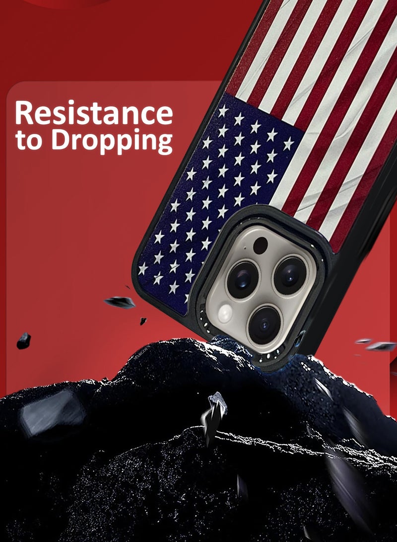 For iPhone 15 Pro Max Case Hard PC Protective Cover – Slim Shockproof Back Cover with Raised edges Camera Protection - American Flag Black - Image 2
