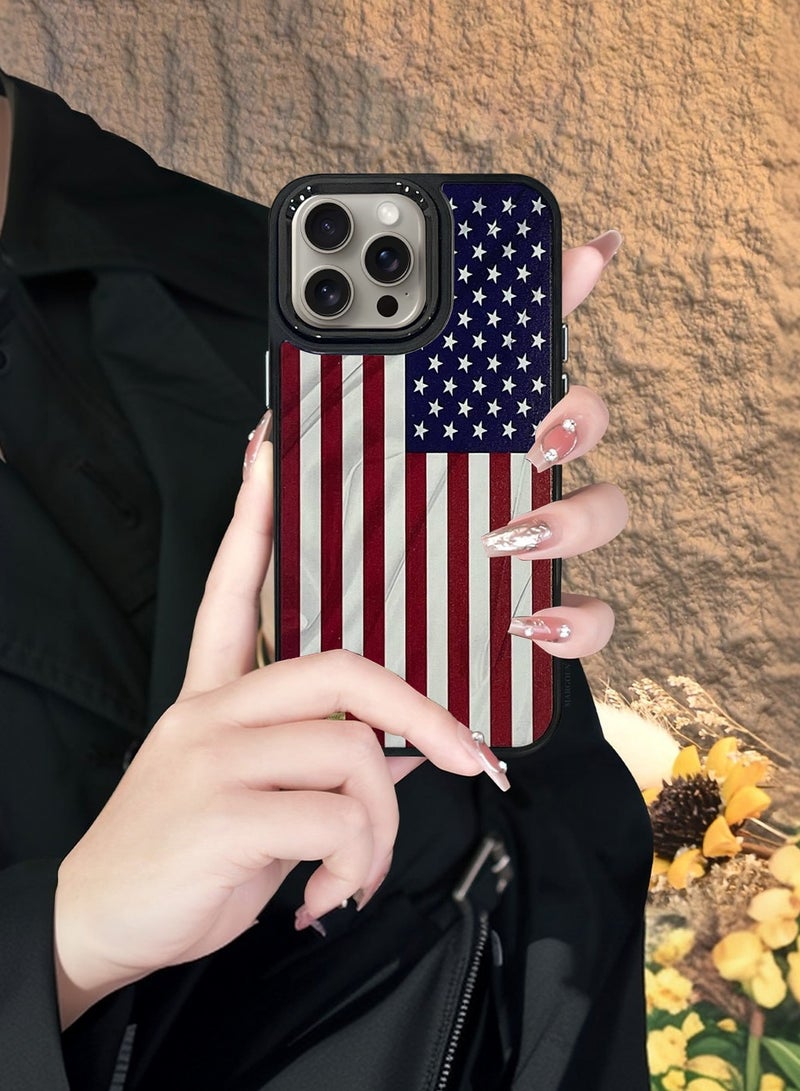 For iPhone 15 Pro Max Case Hard PC Protective Cover – Slim Shockproof Back Cover with Raised edges Camera Protection - American Flag Black - Image 4
