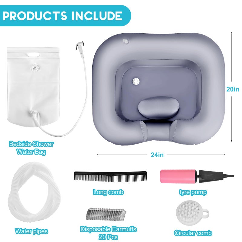 HYLCWTH Inflatable Shampoo Basin, Loc Detox Tub for Dreads, Shampoo Buddy Bowl for Bedridden, Disabled,Injured with 2.5 GL Portable Water Shower Bagï¼ˆSilveryï¼‰ - Image 2