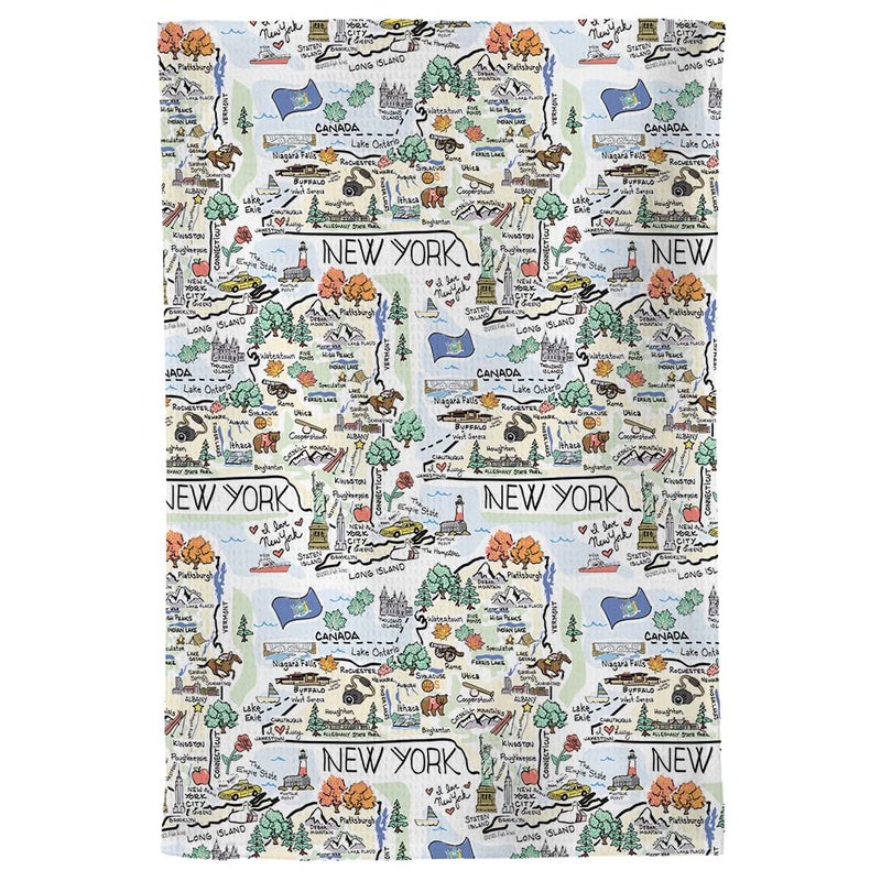 Fish Kiss Fish Kiss 16""x24"" New York Map Towel is 100% Microfiber Waffle Weave Help You Explore in Detail - Our Super Absorbent & Soft  Machine Washable State Map Towel is Stain & Wrinkle Resistant - Image 1