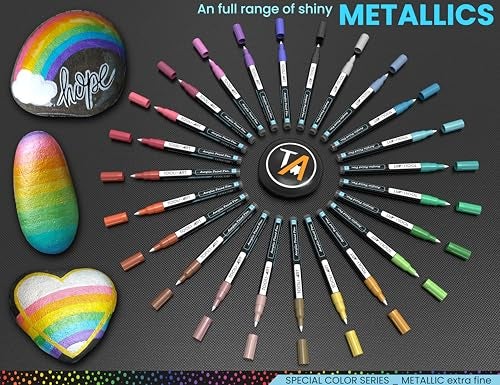 TOOLI-ART 24 Metallic Acrylic Paint Markers Paint Pens Set 0.7mm Extra Fine Tip For Rock Painting, Glass, Mugs, Wood, Metal, Canvas, DIY Projects, Outlining, Detailing. Non Toxic, Waterbased, Quick Drying - Image 3