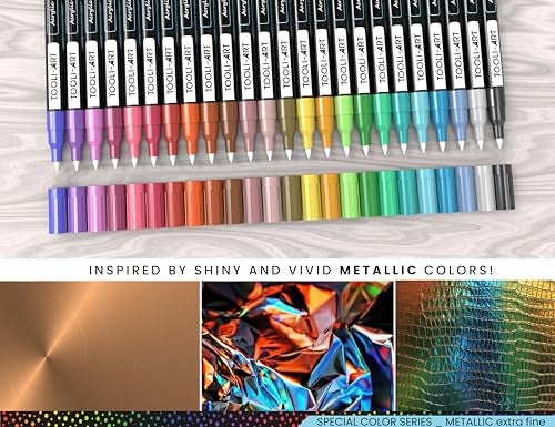 TOOLI-ART 24 Metallic Acrylic Paint Markers Paint Pens Set 0.7mm Extra Fine Tip For Rock Painting, Glass, Mugs, Wood, Metal, Canvas, DIY Projects, Outlining, Detailing. Non Toxic, Waterbased, Quick Drying - Image 4