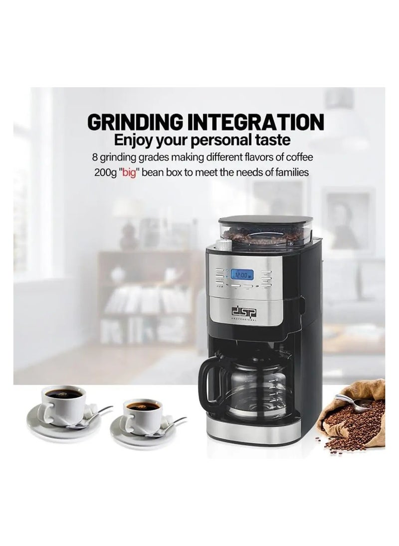 DSP DSP Coffee Maker, coffee machine, 1000W, 2-in-1 Coffee Machine with Grinder - 12 Cup Capacity, 24-Hour Programmable, Adjustable Coffee Strength, KA3055  - Image 4