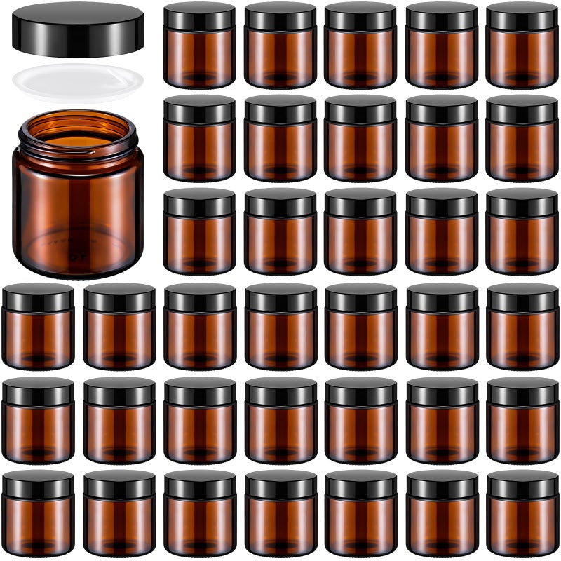 Norme 36 Pcs 4 oz Glass Jars with Lids Leakproof Round Airtight Empty Cosmetic Jars with Inner Liners Lid for Storing Lotions Powder Ointments Candle Making Tins BlackAmber