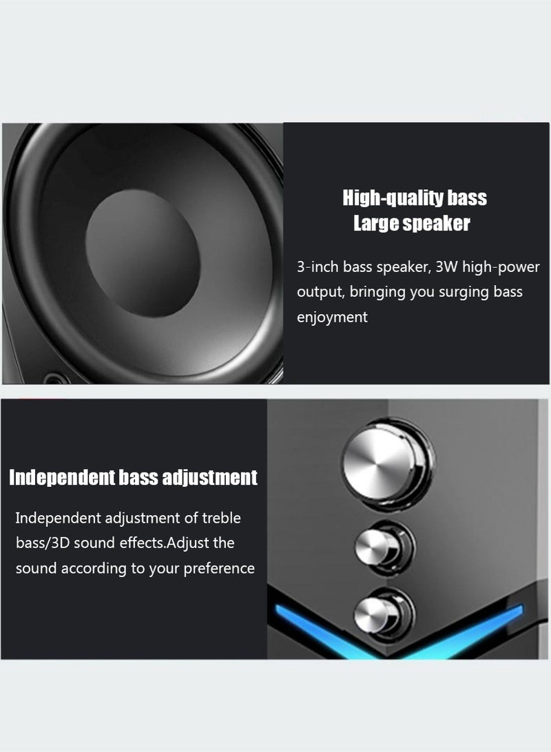 High quality wired computer speakers, illuminated speakers, monochrome ambient light, multifunctional speakers, shocking subwoofer, dual-frequency tweeter independent bass, theater-grade 3D stereo sound, can be adapted to laptops/TVs/desktop computers, plug-and-play  - Image 3