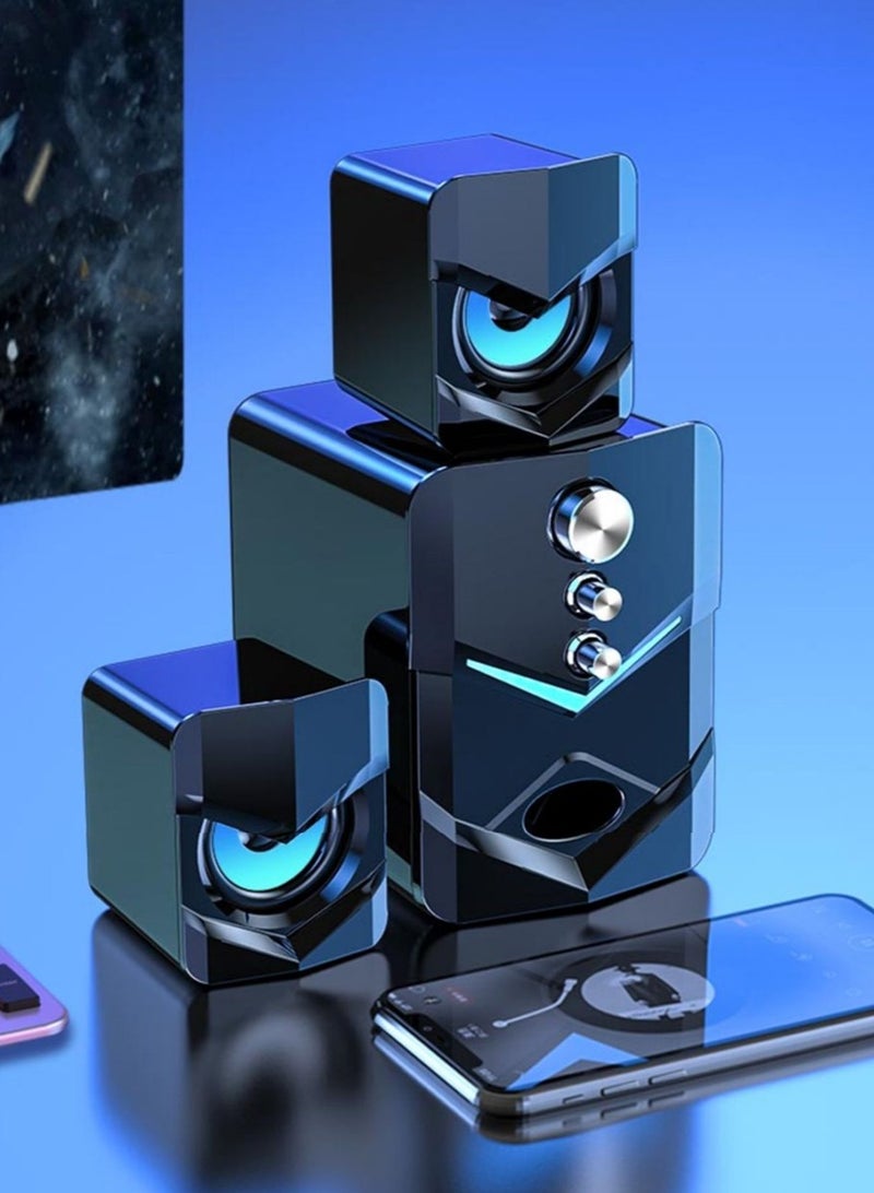 High quality wired computer speakers, illuminated speakers, monochrome ambient light, multifunctional speakers, shocking subwoofer, dual-frequency tweeter independent bass, theater-grade 3D stereo sound, can be adapted to laptops/TVs/desktop computers, plug-and-play  - Image 1
