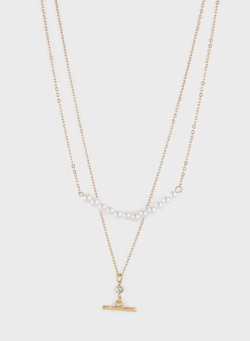 ELLA Double Row Pearl Layered Necklace