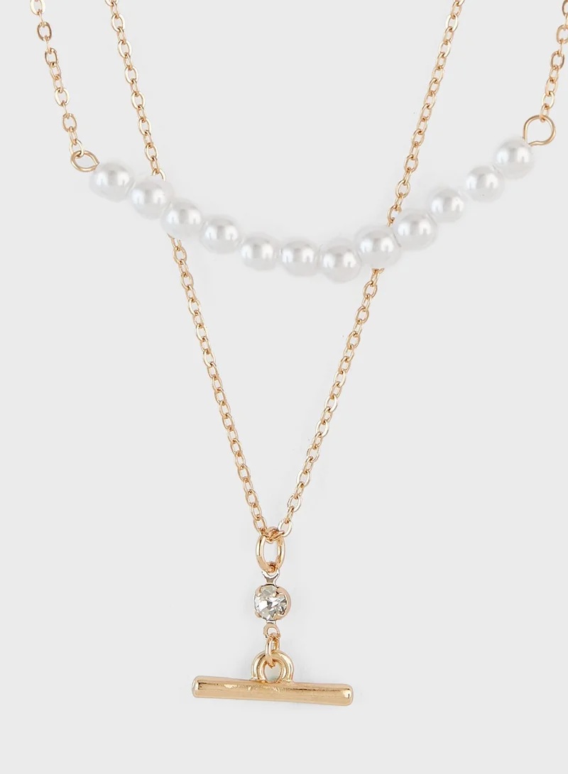 ELLA Double Row Pearl Layered Necklace