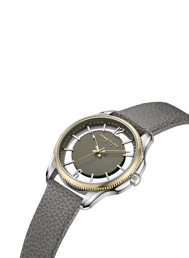 Kenneth Cole New York Watch For Men With Grey Genuine Leather Strap 42mm