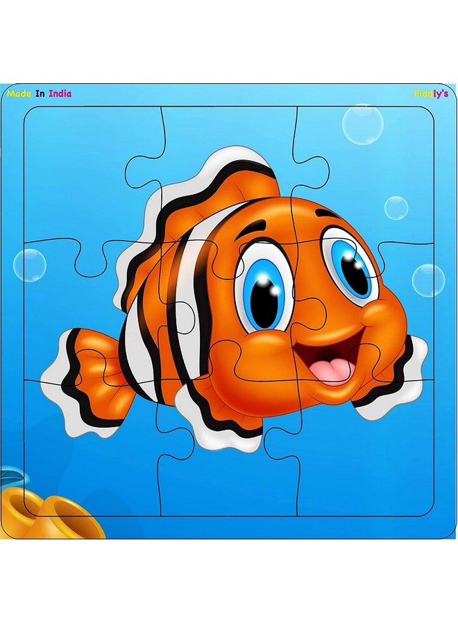 Fiddlys Fiddly's Wood Jigsaw Puzzles for Kids & Children - 9 Pieces (Animal & Sea - Pack of 6) for Age 3+