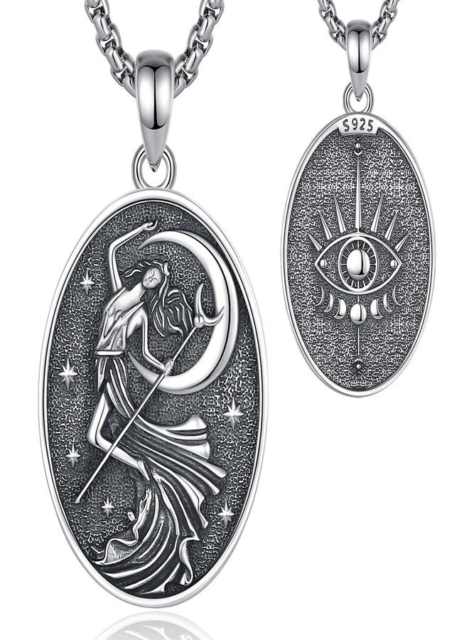 EUDORA Goddess Nyx Necklace Medal for Women S925 Sterling Silver, Ancient Greek Mythology Primordial Goddess of Night Nyx Pendant Vintage Amulet Energy Jewelry Gift for Women, 20"+2" - Image 1