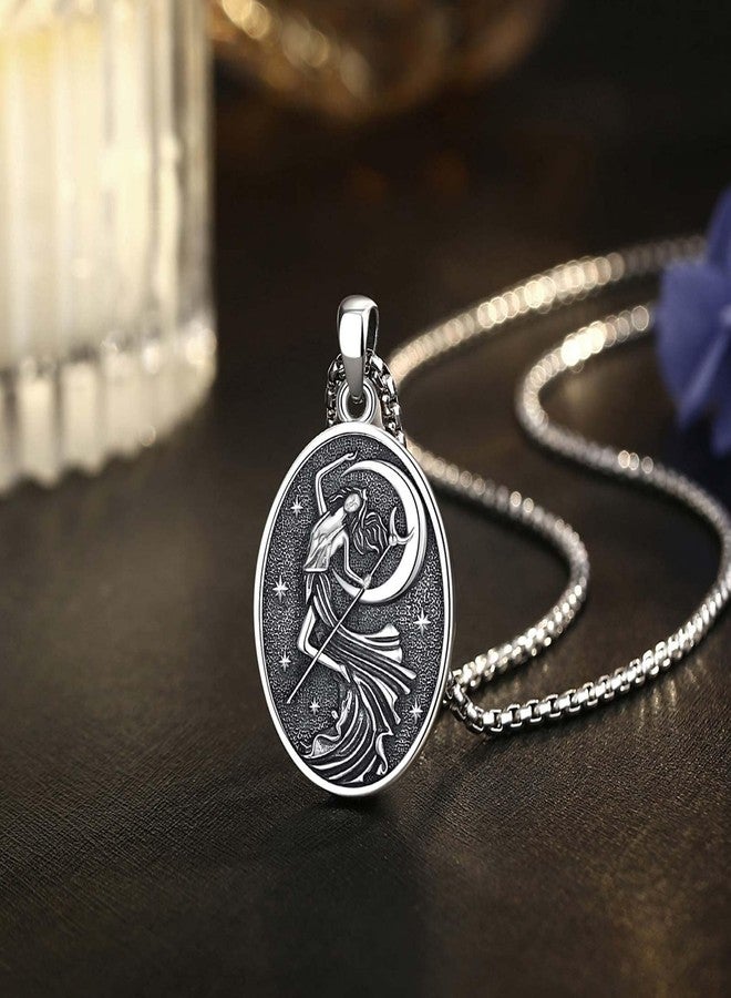 EUDORA Goddess Nyx Necklace Medal for Women S925 Sterling Silver, Ancient Greek Mythology Primordial Goddess of Night Nyx Pendant Vintage Amulet Energy Jewelry Gift for Women, 20"+2" - Image 2