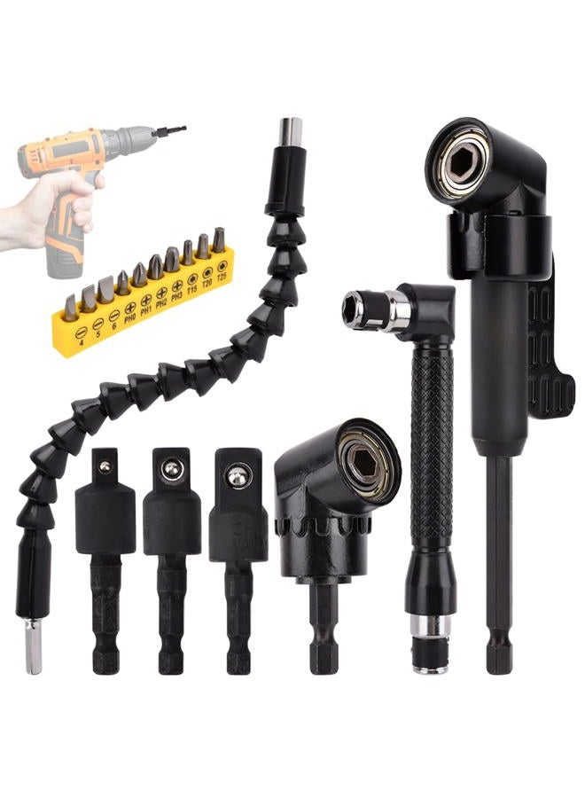 Tookie 17Pcs Flexible Drill Bit Extension, with 3pcs Rotatable Socket Adapter, 2Pcs Hex Shank 105° Right Angle Drill Attachment, 10pcs Short Screwdriver Bit, 90° Angled Bits and Bendable Drill Bit Extension - Image 2