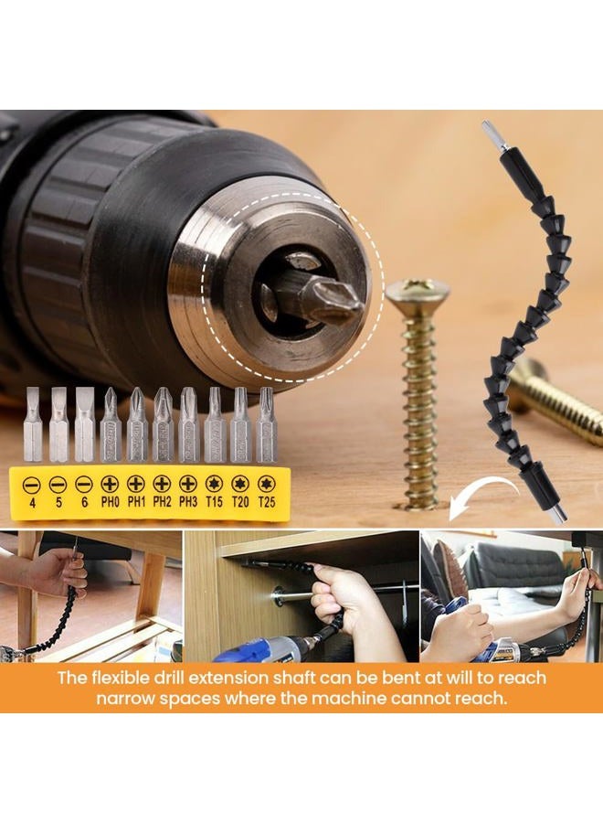 Tookie 17Pcs Flexible Drill Bit Extension, with 3pcs Rotatable Socket Adapter, 2Pcs Hex Shank 105° Right Angle Drill Attachment, 10pcs Short Screwdriver Bit, 90° Angled Bits and Bendable Drill Bit Extension - Image 5