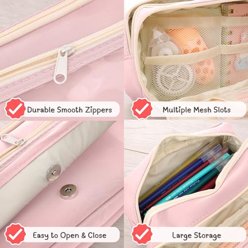 FINEMOE Large Capacity 9-Layer Canvas Pencil Pouch for Girls & Boys, Multipurpose Aesthetic Pouch for Stationery Items, Makeup, Accessories, College Essentials for Students, Gift for Kids (White) - Image 4