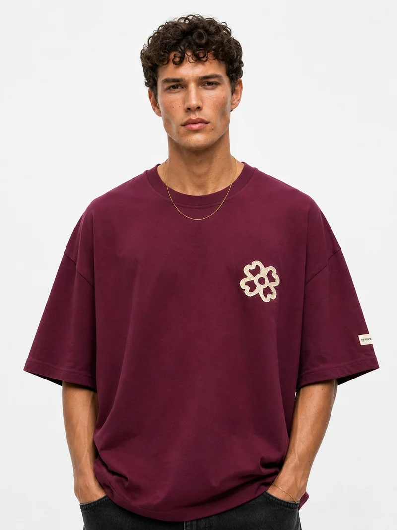 RESPIRE Men's Oversize T-Shirt with Embroidered Details, Cherry Red