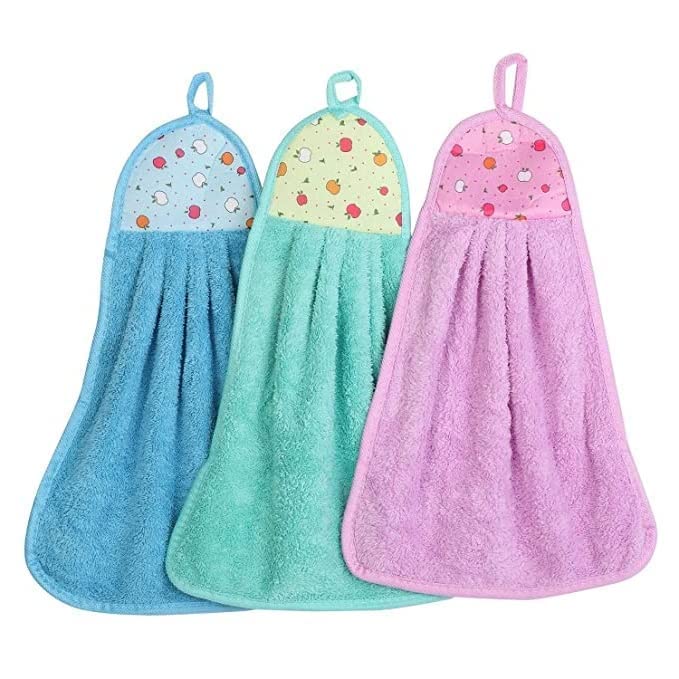 MORADO Super Absorbent Microfiber Loop Hanging Hand Kitchen Towel Napkin with Ties (42x30 Cms, Pack of 3)