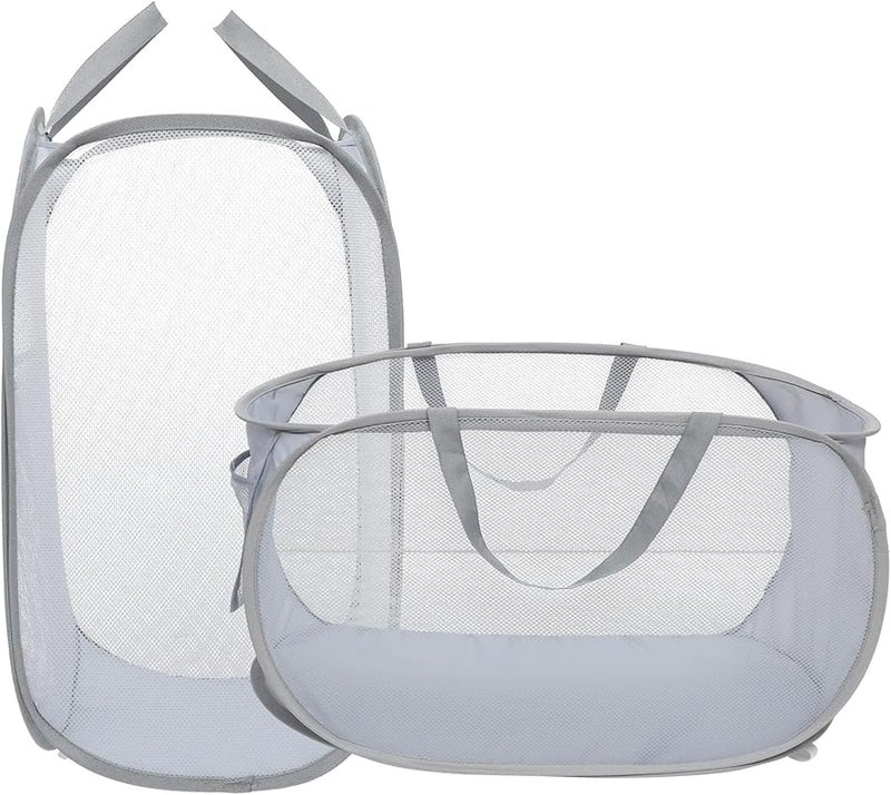 Foldable Laundry Basket With Handle Large Capacity Gray Clothes Hamper Organizer - Image 1