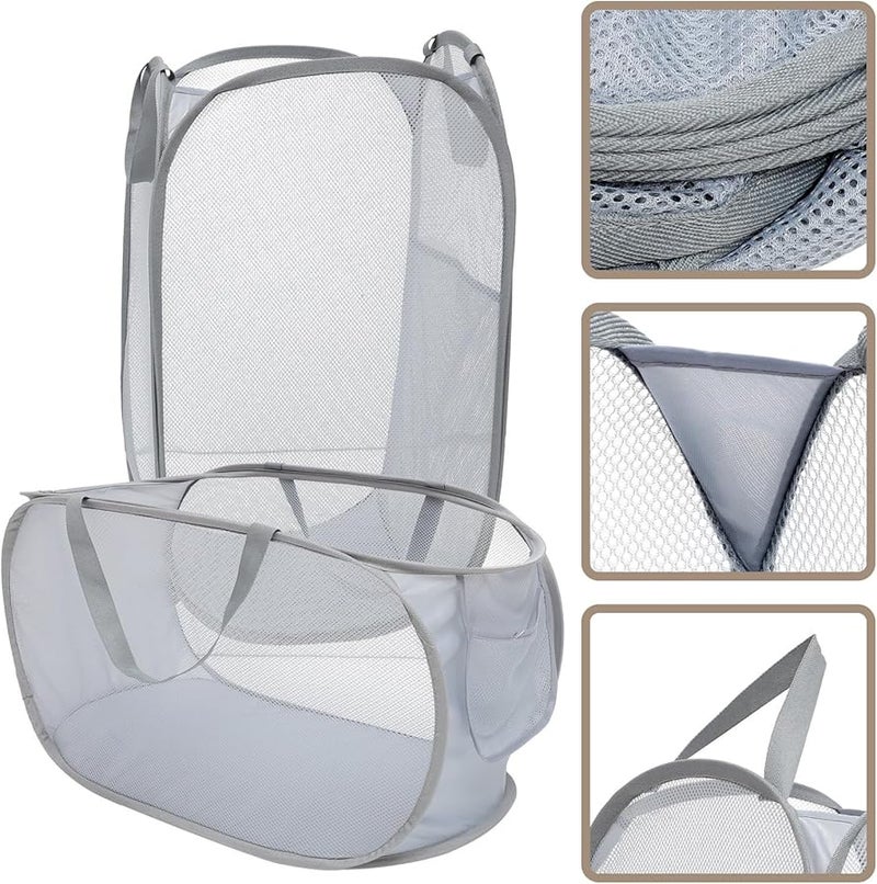 Foldable Laundry Basket With Handle Large Capacity Gray Clothes Hamper Organizer - Image 4