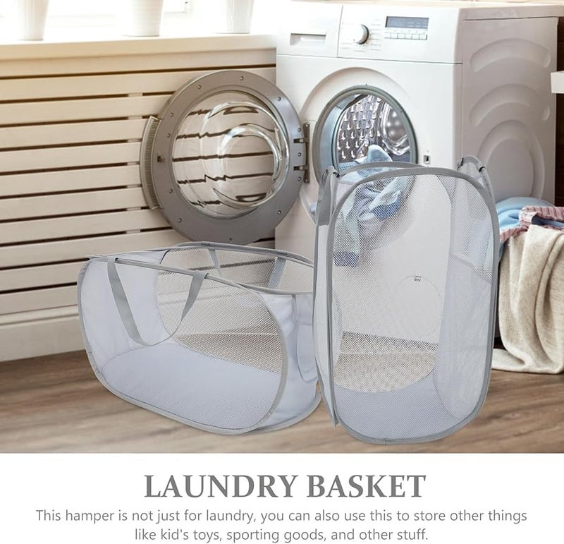 Foldable Laundry Basket With Handle Large Capacity Gray Clothes Hamper Organizer - Image 3