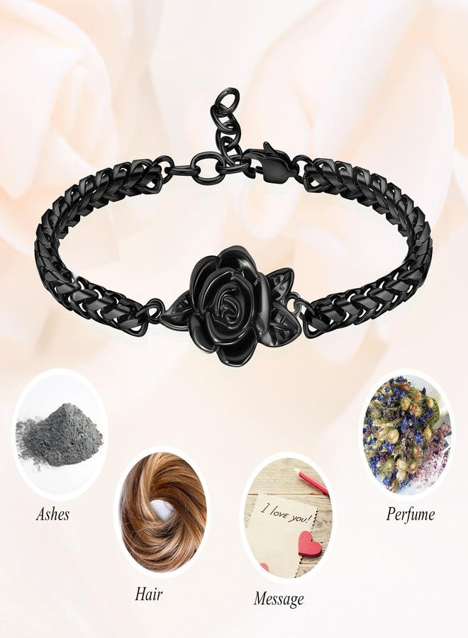 Minicremation Women's Adjustable Rose Urn Bracelet Ashes Holder Memorial Elegant Link Chain Keepsake Cremation Bangle to Hold Ashes (Black-A) - Image 3