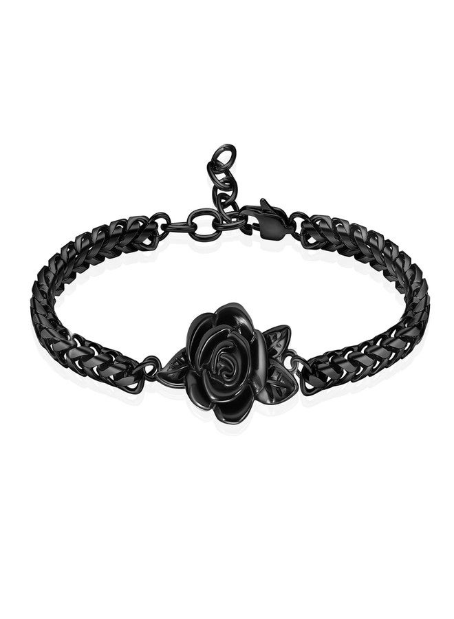 Minicremation Women's Adjustable Rose Urn Bracelet Ashes Holder Memorial Elegant Link Chain Keepsake Cremation Bangle to Hold Ashes (Black-A) - Image 1