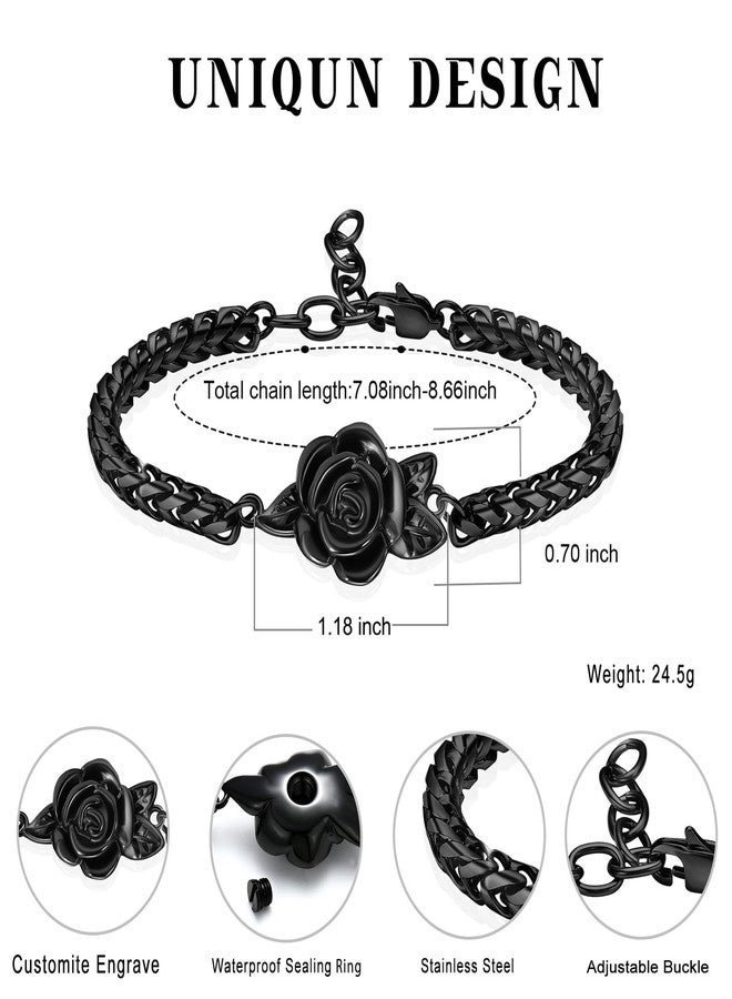 Minicremation Women's Adjustable Rose Urn Bracelet Ashes Holder Memorial Elegant Link Chain Keepsake Cremation Bangle to Hold Ashes (Black-A) - Image 2