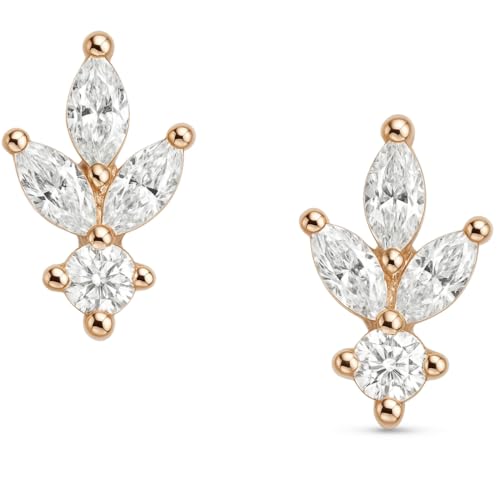 ZAVYA 925 Sterling Silver Cubic Zirconia CZ Designer Leaf Rose Gold Plated Stud Earrings | With Certificate of Authenticity & 925 Hallmark | Gift for Women & Girls - Image 1