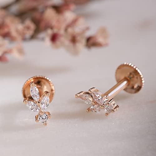 ZAVYA 925 Sterling Silver Cubic Zirconia CZ Designer Leaf Rose Gold Plated Stud Earrings | With Certificate of Authenticity & 925 Hallmark | Gift for Women & Girls - Image 2