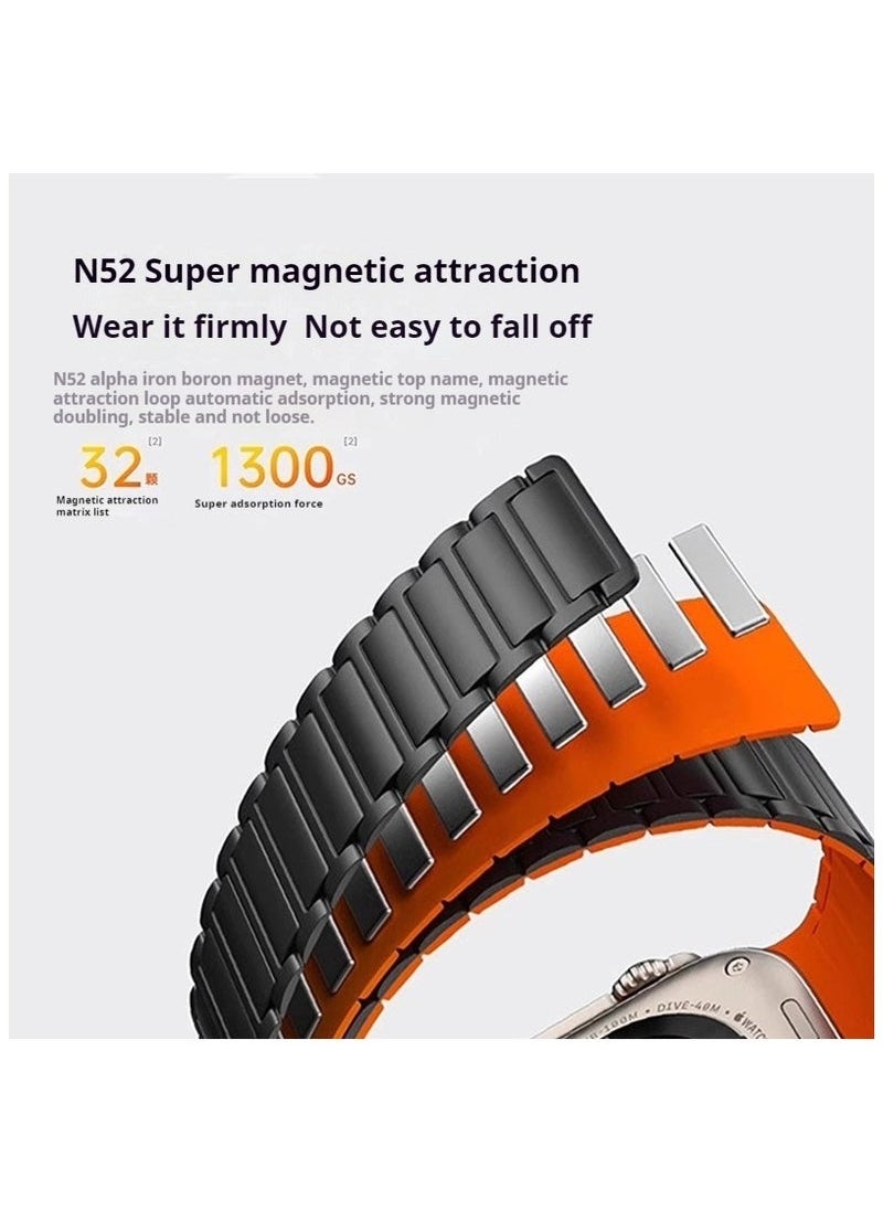 Generic - Magnetic Silicone Band for Apple Watch Ultra Ultra2/ 9 8 7 6 5 4 3 2 1 SE,Soft Silicone Waterproof Strap Wristbands Compatible with iWatch Apple Watch Series Ultra 49mm 45mm 44mm 42mm Women Men - Image 1