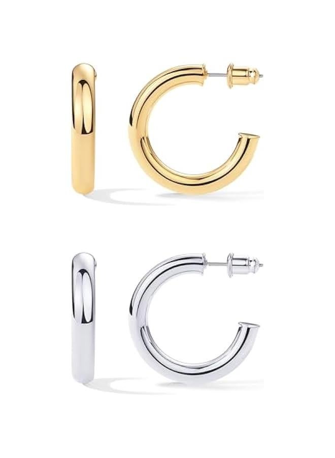 PAVOI 14K Gold Plated Lightweight Chunky Open Hoops for Women | Trendy Gold Hoop Earrings  - Image 1