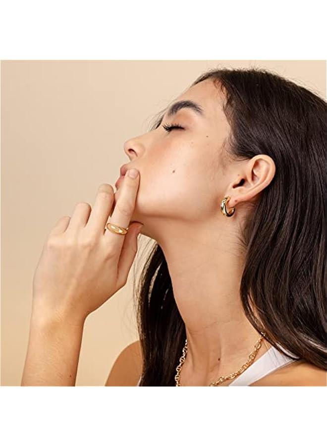 PAVOI 14K Gold Plated Lightweight Chunky Open Hoops for Women | Trendy Gold Hoop Earrings  - Image 2