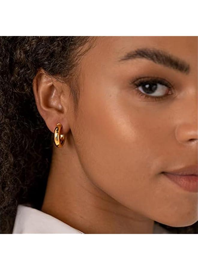 PAVOI 14K Gold Plated Lightweight Chunky Open Hoops for Women | Trendy Gold Hoop Earrings  - Image 4