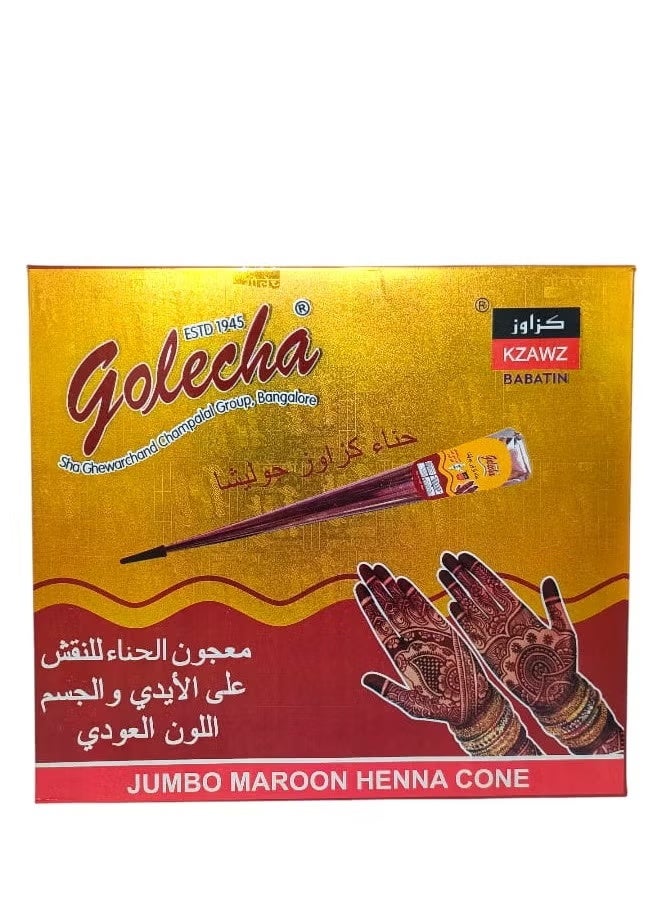 Henna Paste for Hand and Body Designs, Maroon Color, 12 Cones