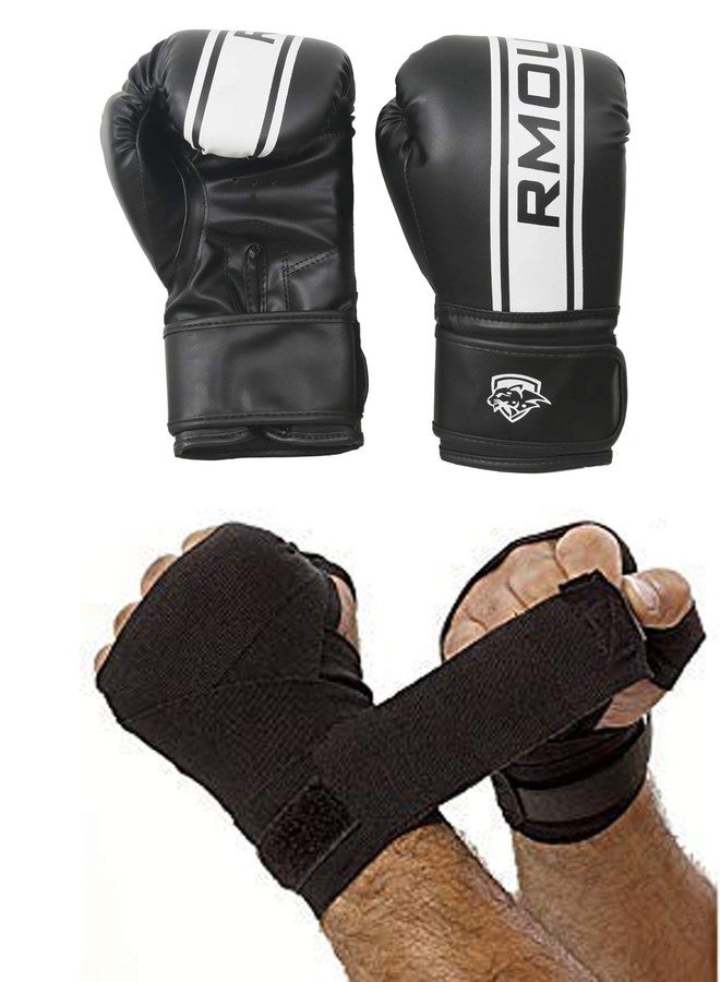 IWIN Our Black Boxing Gloves for Training & MuDay Thai | MDaya Hide Leather Gloves for Sparring, ickboxing, Fighting, Punch Bags with Black Hand Wraps(Boxing Tape), 10 oz - Image 1