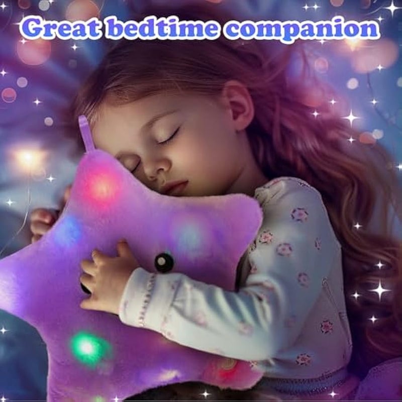 9'' LED Twinkle Star Soft Plush Pillow Toys Glowing Stuffed Star Light up Pillow Plush with Colorful Night Lights Birthday for Toddler Kids (Purple) - Image 3