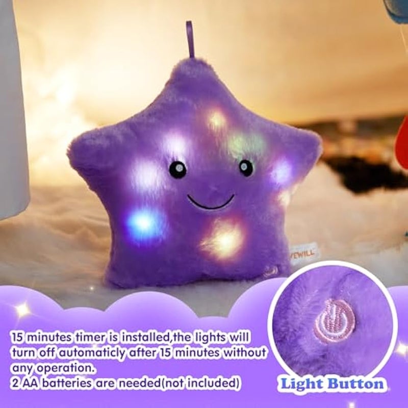 9'' LED Twinkle Star Soft Plush Pillow Toys Glowing Stuffed Star Light up Pillow Plush with Colorful Night Lights Birthday for Toddler Kids (Purple) - Image 2