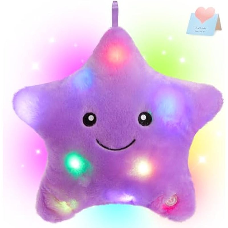 9'' LED Twinkle Star Soft Plush Pillow Toys Glowing Stuffed Star Light up Pillow Plush with Colorful Night Lights Birthday for Toddler Kids (Purple) - Image 1