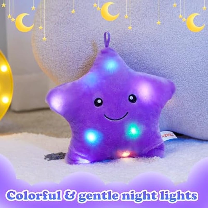 9'' LED Twinkle Star Soft Plush Pillow Toys Glowing Stuffed Star Light up Pillow Plush with Colorful Night Lights Birthday for Toddler Kids (Purple) - Image 4
