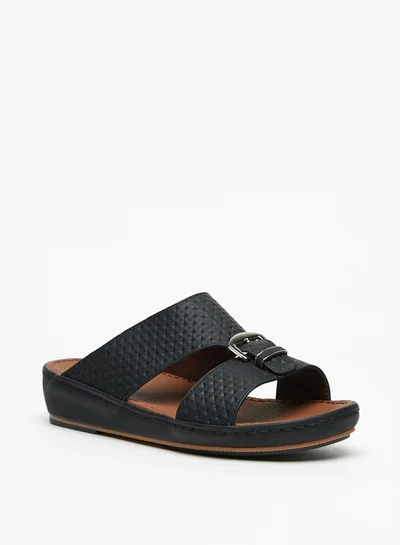 shoexpress Textured Slip On Arabic Sandals with Buckle Accent