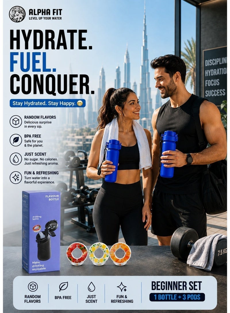 ألفا فت زجاجة مياه Alpha Fit PRO متوافقة مع Air Up سعة 750 مل بلمسة مطفية فاخرة مع 3 كبسولات نكهة – أزرق جديد - Image 5