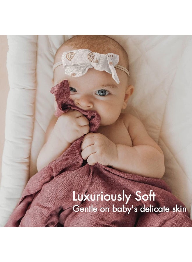 Papablic Muslin Swaddle Blankets, 3-Pack Soft Silky Swaddle Blankets for Boys and Girls, Bamboo & Cotton Receiving Blanket with 1 Hair Bows, Solid Color/Rainbows, Large 47 x 47 inches - Image 3