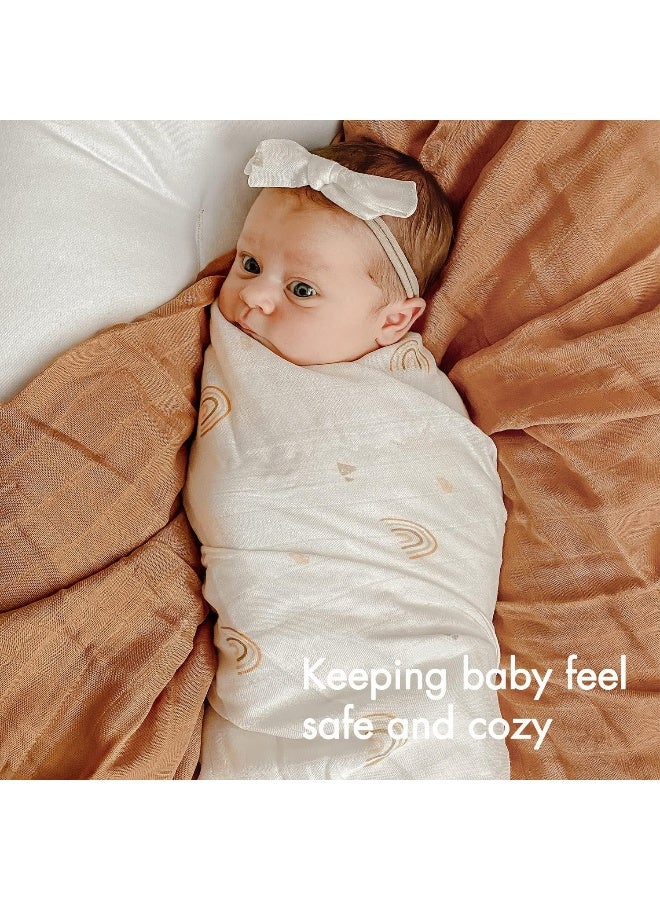 Papablic Muslin Swaddle Blankets, 3-Pack Soft Silky Swaddle Blankets for Boys and Girls, Bamboo & Cotton Receiving Blanket with 1 Hair Bows, Solid Color/Rainbows, Large 47 x 47 inches - Image 2