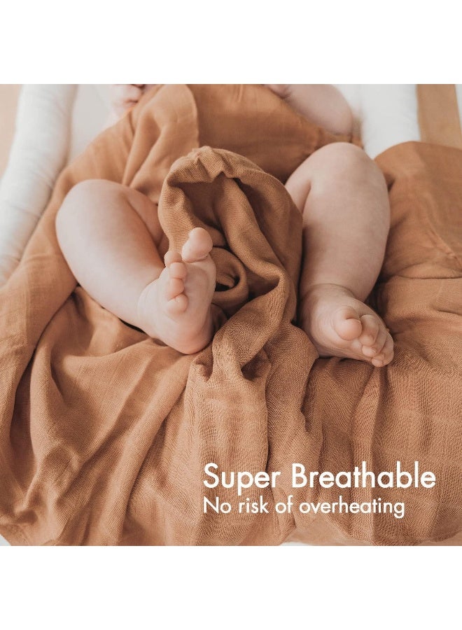 Papablic Muslin Swaddle Blankets, 3-Pack Soft Silky Swaddle Blankets for Boys and Girls, Bamboo & Cotton Receiving Blanket with 1 Hair Bows, Solid Color/Rainbows, Large 47 x 47 inches - Image 5