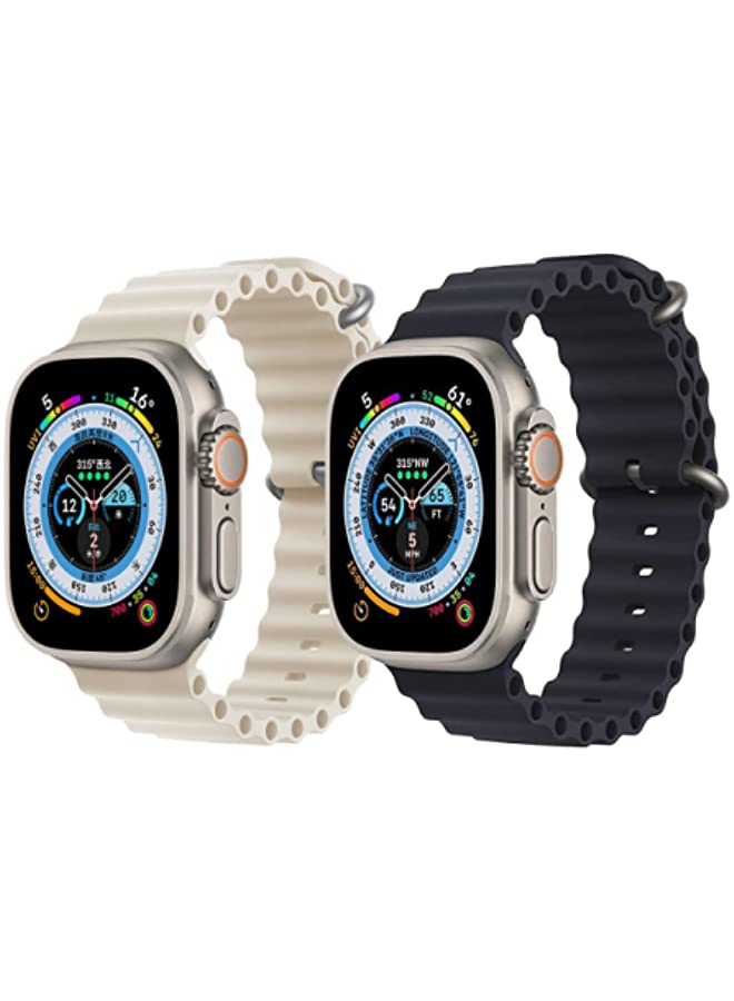 IAF Silicone Ocean Band Strap for Apple Watch 38/40/41mm Pearl White/Black Set of 2