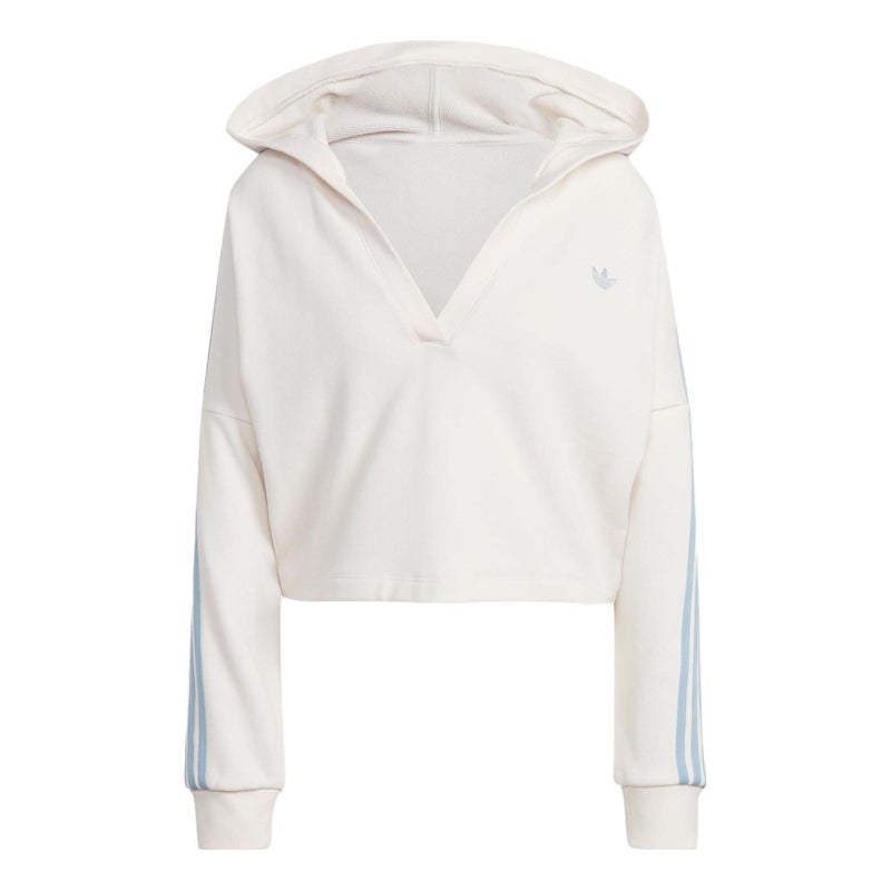 Adidas (WMNS) adidas Originals V-Neck Short Hoodie 'White' - Image 1