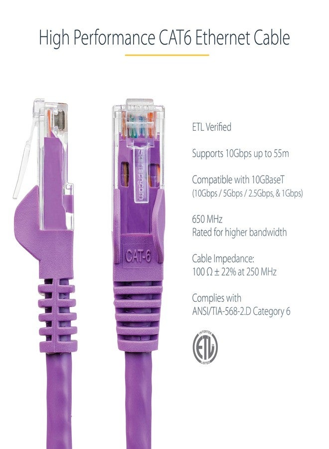 ستارتك.كوم كابل إيثرنت StarTech بطول 5 أقدام من الفئة CAT6 - سلك إيثرنت جيجابت CAT 6 بنفسجي - 250 ميجاهرتز 100 واط PoE RJ45 UTP سلك توصيل شبكة بدون تشابك مع تخفيف الإجهاد (N6PATCH5PL) - Image 2