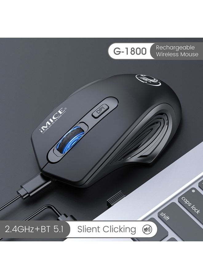 BURAQ iMICE G-1800 Rechargeable 4 Buttons 1600 DPI 2.4GHz & Bluetooth Silent Wireless Mouse for Computer PC Laptop (Black)  - Image 2