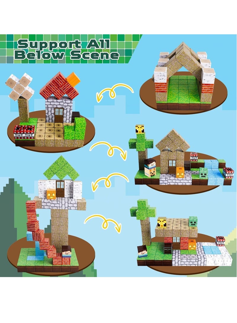Magnetic Blocks - 100 Pieces Magnetic Building Blocks Magnetic Cube Stacking, Building Forest World Set, STEM Montessori Sensory Toys for Kids Boys Girls Age 3 4 5 6 7 8 - Image 4